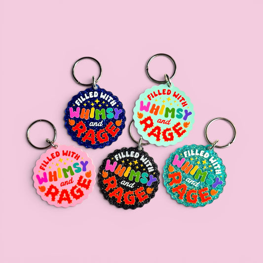 Filled With Whimsy and Rage Keychain (Black Glitter)