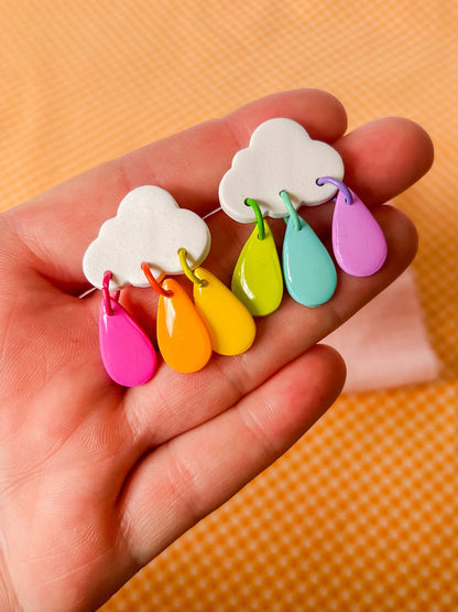 Rainbow Cloud Clay Earrings