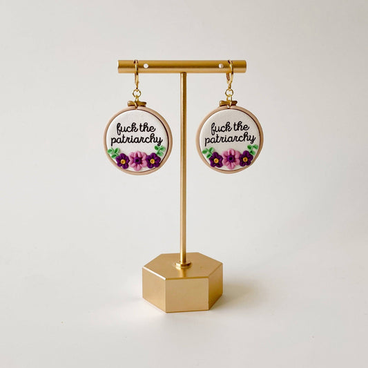 Fuck the Patriarchy Embroidery-Inspired Earrings