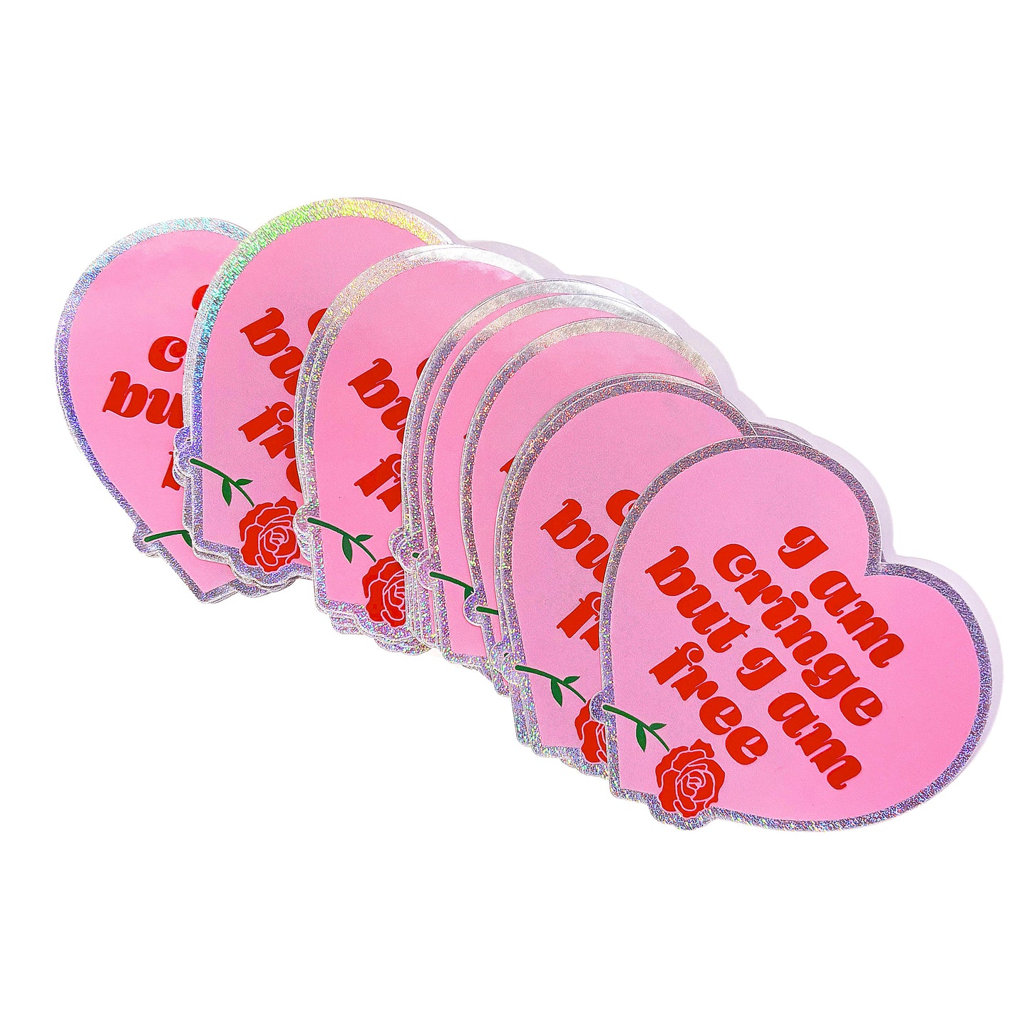 I Am Cringe But I Am Free Heart Glitter Sticker