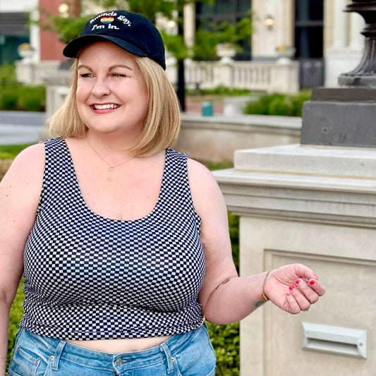 Plus Size Reversible Crop Top: Rainbow Pride / Black & White Checkered Flag