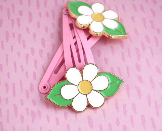 White Daisy Hair Clip Set