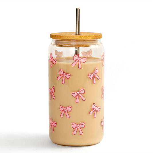Pink Coquette Bows Glass