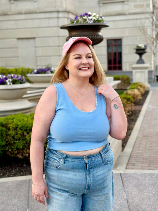 Plus Size Reversible Crop Top: Strawberry / Cornflower Blue