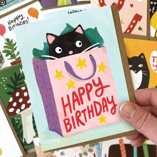 Cat Gift Bag Birthday Card