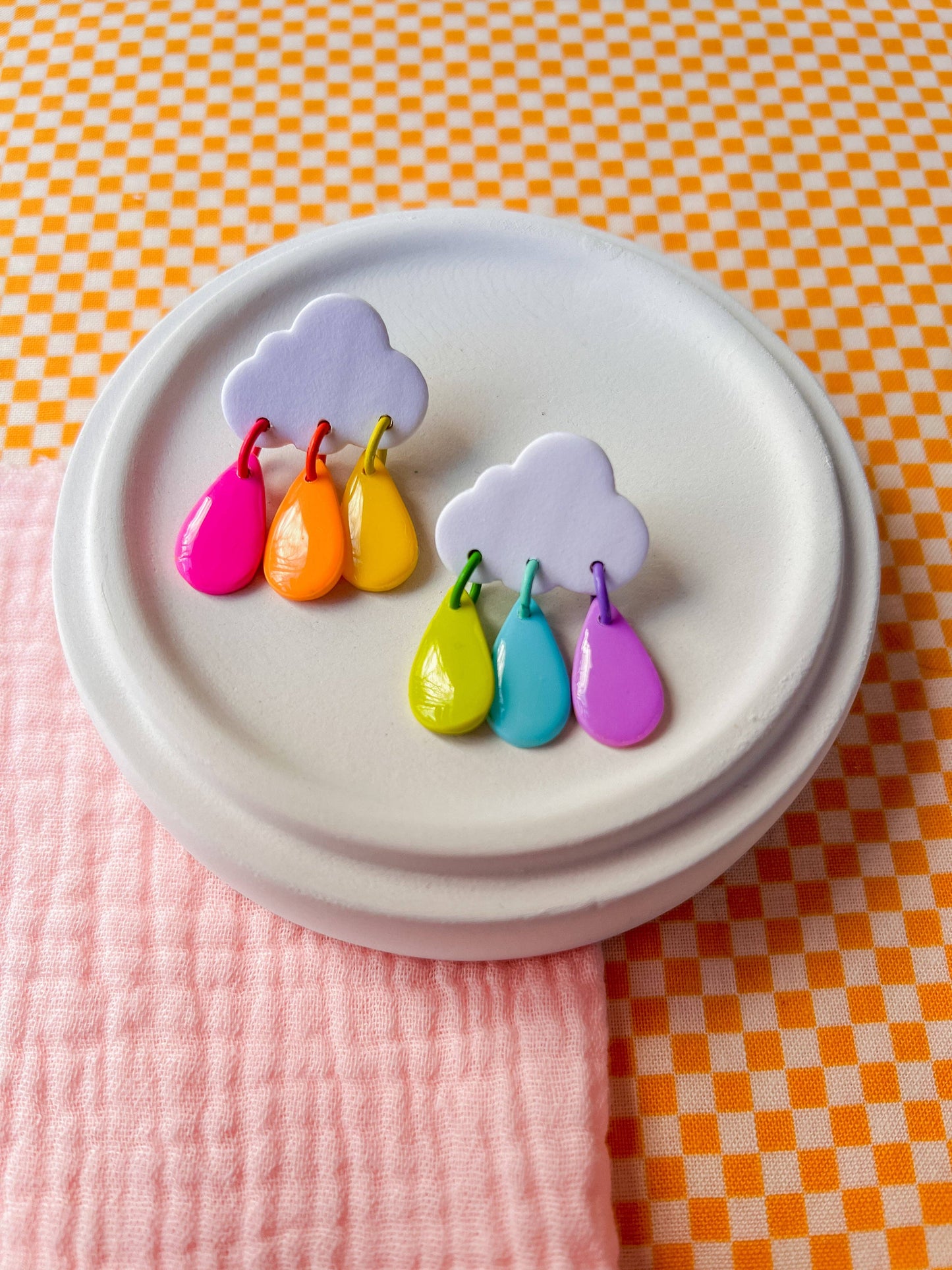 Rainbow Cloud Clay Earrings