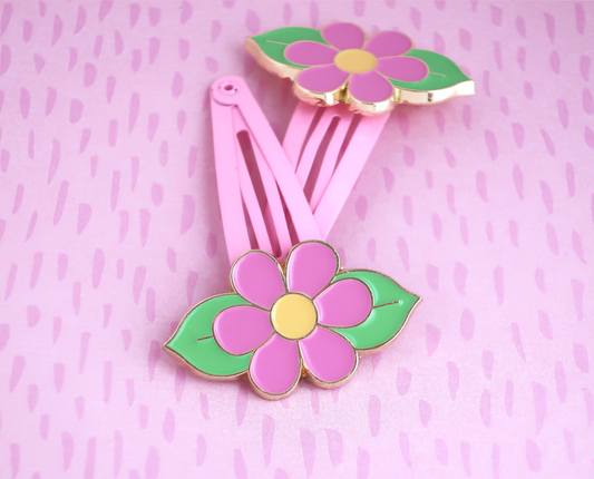 Pink Daisy Hair Clip Set