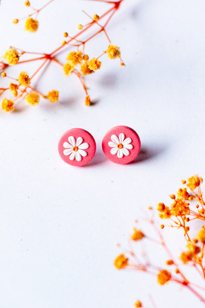Dainty Daisy Studs (Coral Pink)