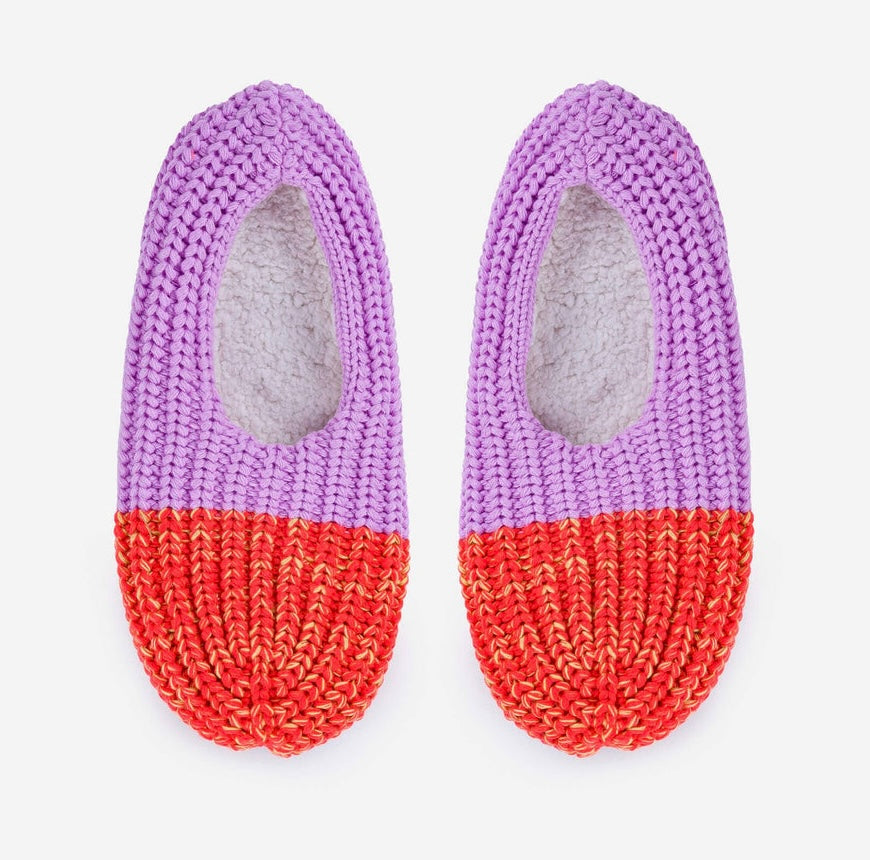 Fleece-Lined Colorblock Knit Slippers