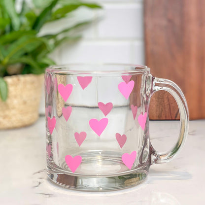 Pink Hearts Glass Coffee Mug