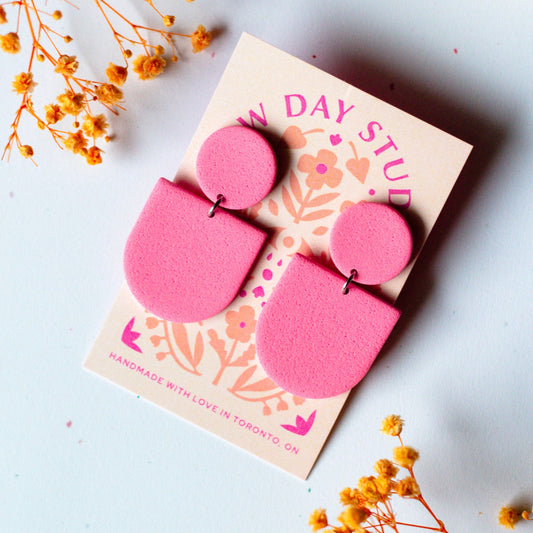 Textured Dome Dangle Earrings (Coral Pink)