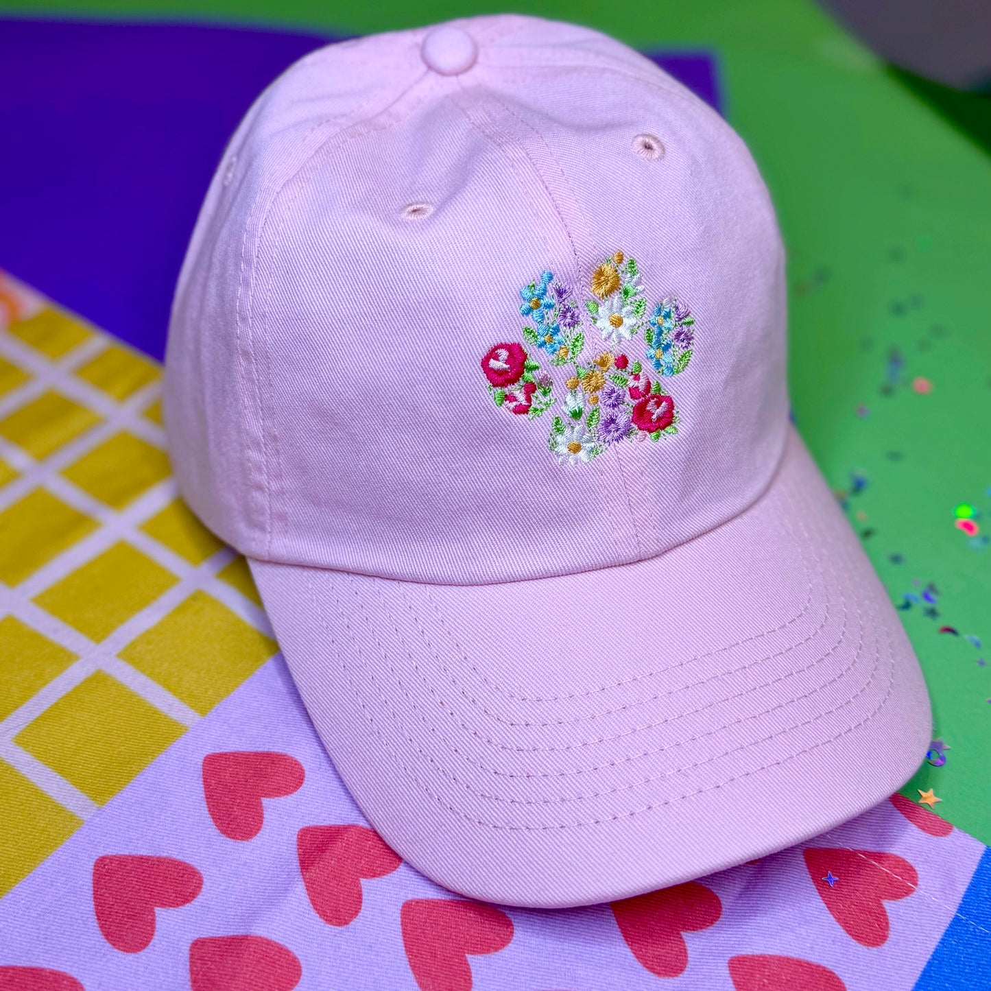 Floral Paw Print Hat (Pink)