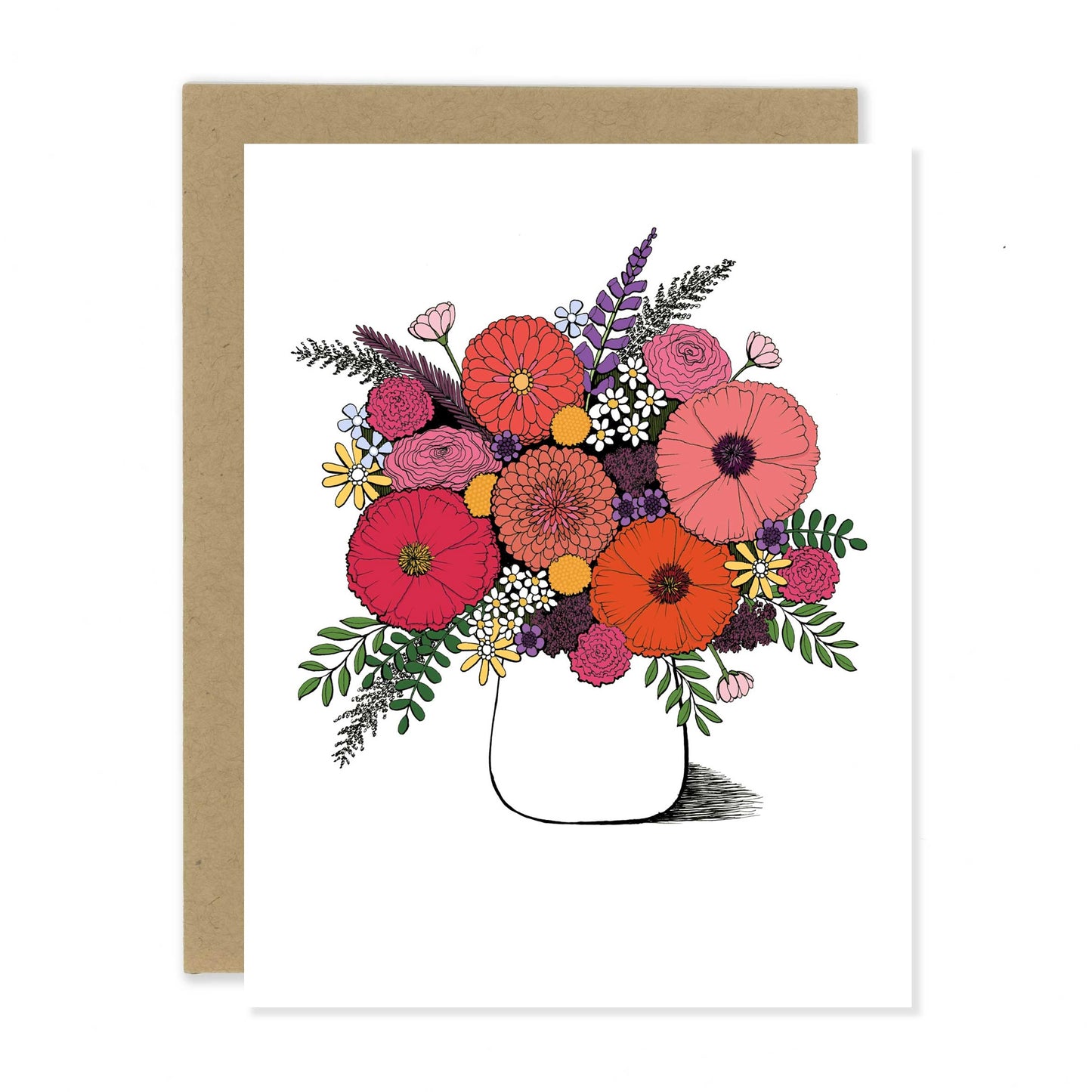 Bright Bouquet in Pinks and Purples Greeting Card