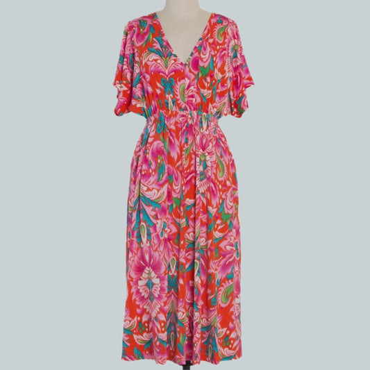 Paisley Summer Midi Dress (Pink)