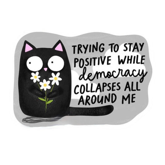 Trying to Stay Positive While Democracy Collapses Cat Sticker