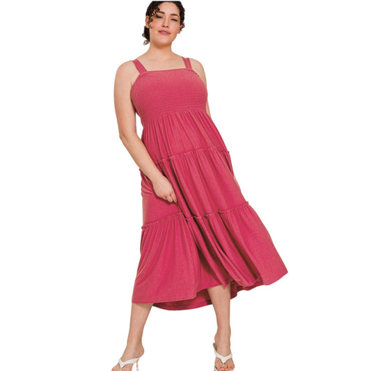Smocked Tiered Maxi Dress (Rose)