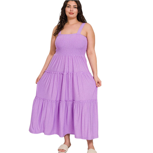 Smocked Tiered Maxi Dress (Lavender)