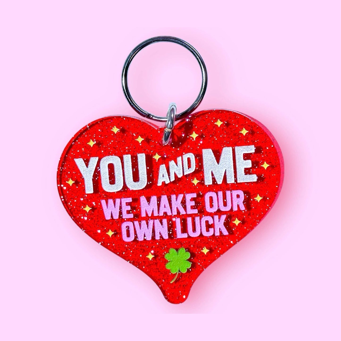 You and Me We Make Our Own Luck Red Glitter Heart Keychain