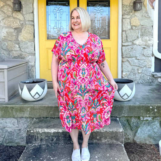 Paisley Summer Midi Dress (Pink)
