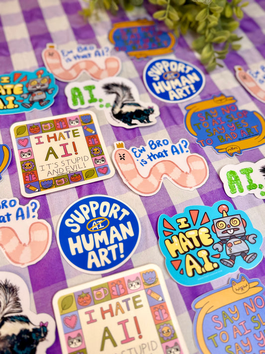 Say No to AI Slop Say Yes to Bad Art Cat Sticker