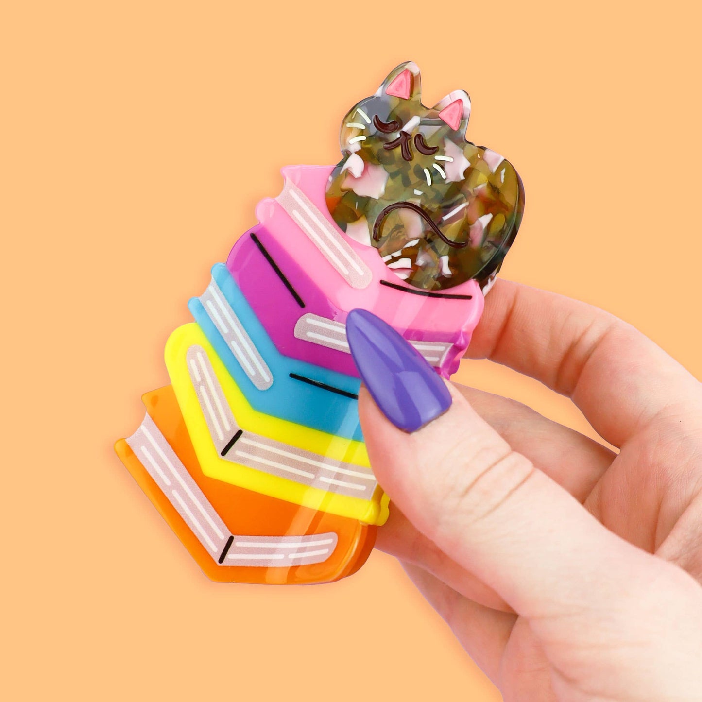 Book Stack Kitty Claw Clip