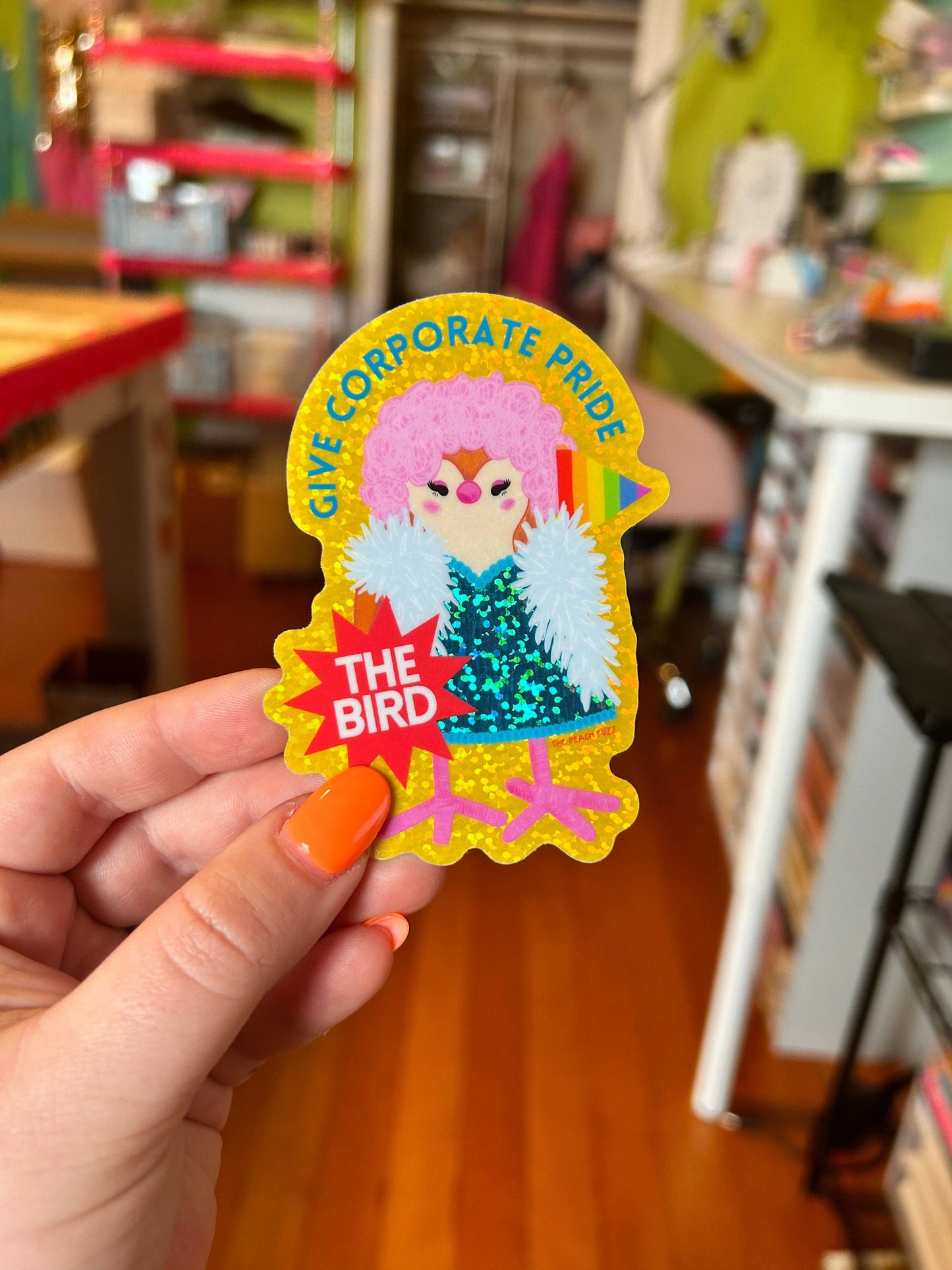 Give Corporate Pride The Bird Glitter Sticker