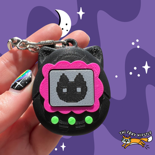Digital Pet Black Cat Fidget Clicker Keychain