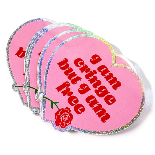 I Am Cringe But I Am Free Heart Glitter Sticker