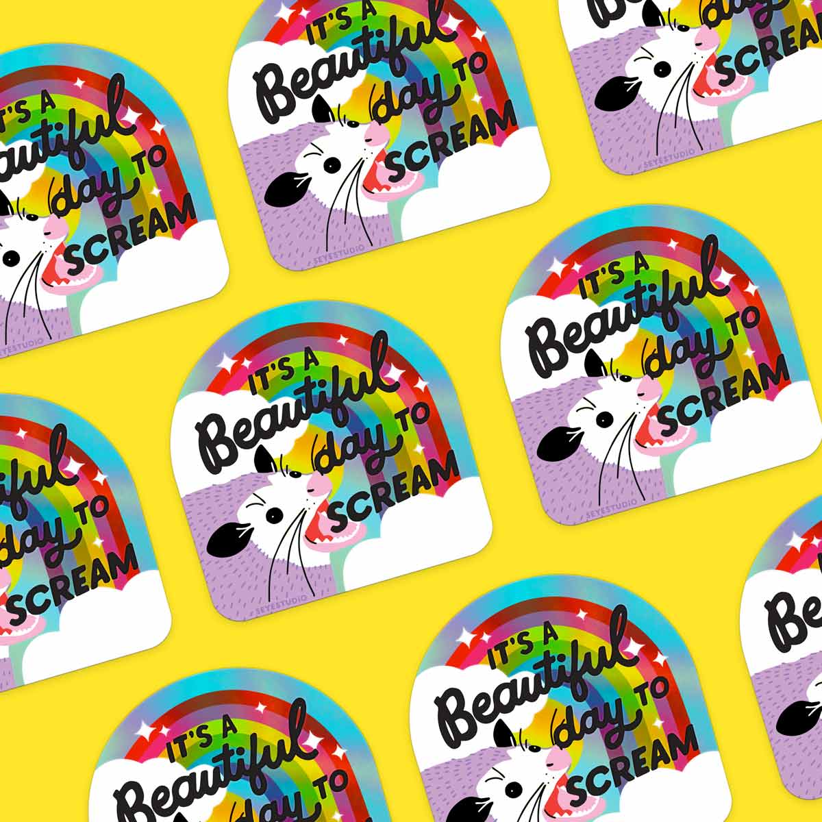 It's a Beautiful Day to Scream Holographic Raccoon Sticker