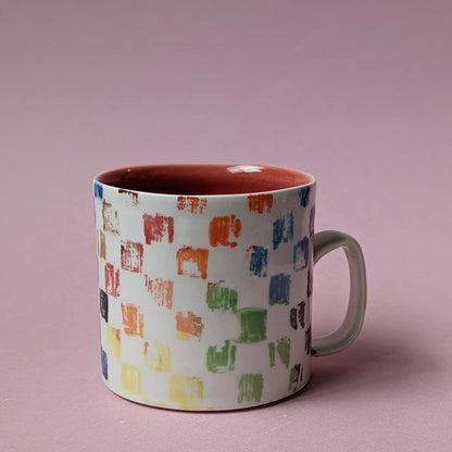 Handmade Rainbow Checkerboard Mug