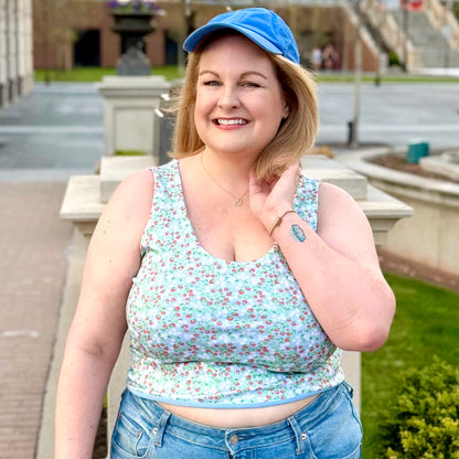 Plus Size Reversible Crop Top: Strawberry / Cornflower Blue