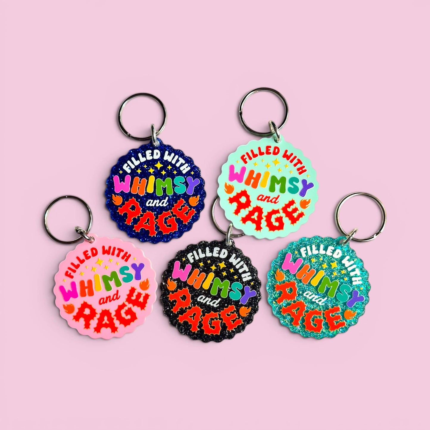Filled With Whimsy and Rage Keychain (Black Glitter)