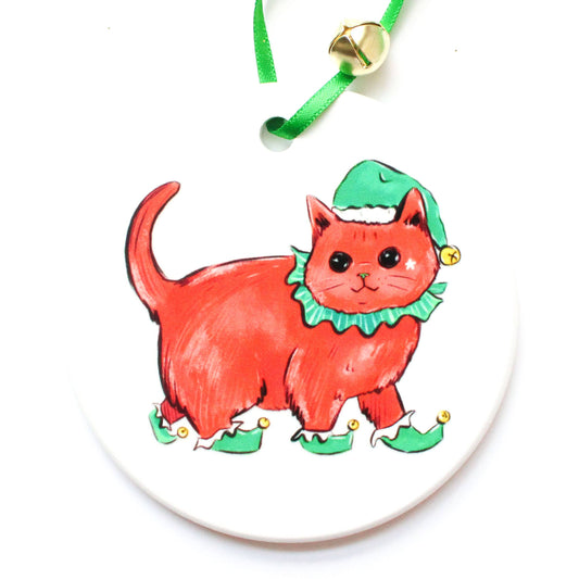 Elf Kitty Holiday Ornament