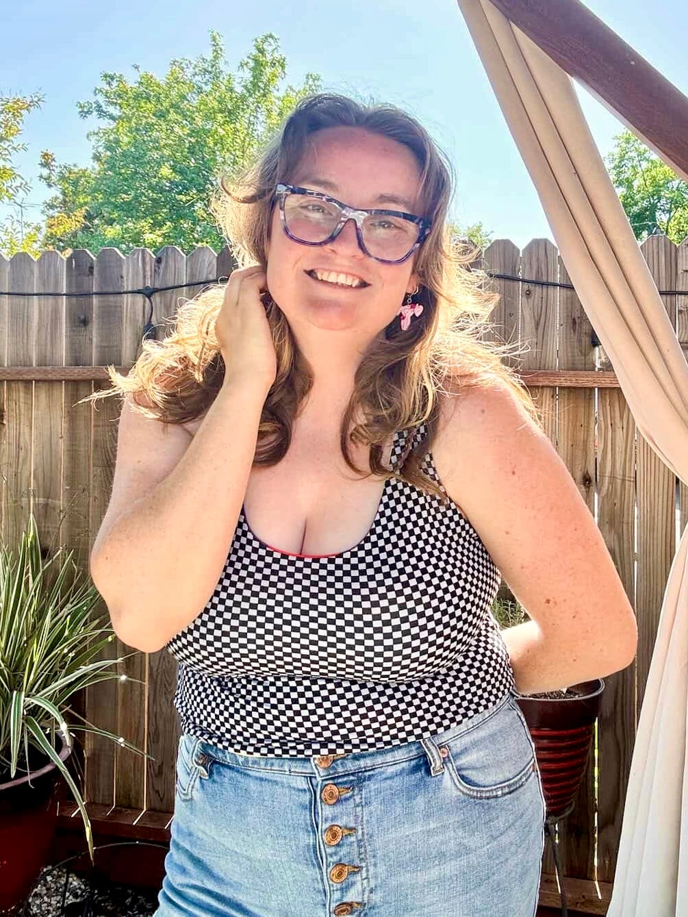 Plus Size Reversible Crop Top: Rainbow Pride / Black & White Checkered Flag