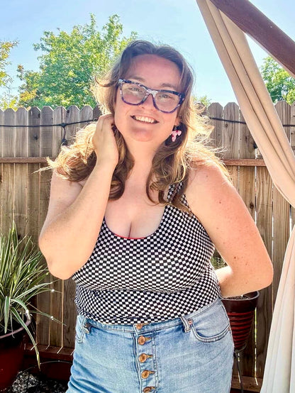 Plus Size Reversible Crop Top: Rainbow Pride / Black & White Checkered Flag