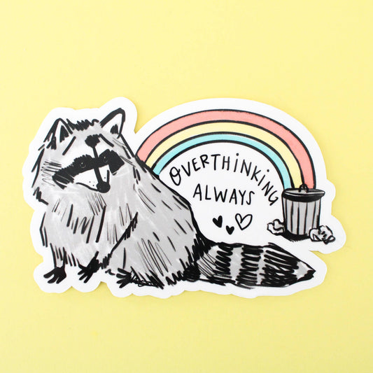 Overthinking Raccoon Rainbow Sticker