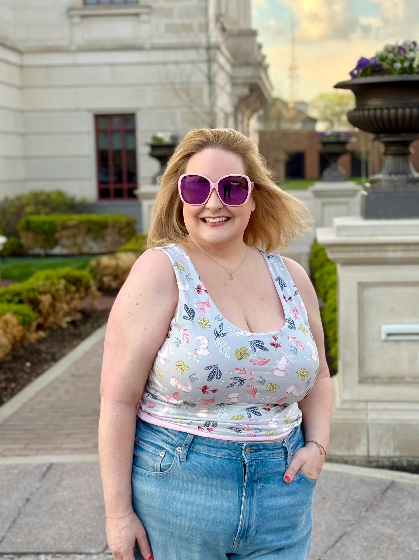 Plus Size Reversible Crop Top: Axolotl / Blush Pink