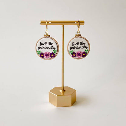 Fuck the Patriarchy Embroidery-Inspired Earrings