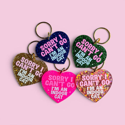 Sorry I Can't Go I'm An Indoor Cat Keychain (Blue Glitter)
