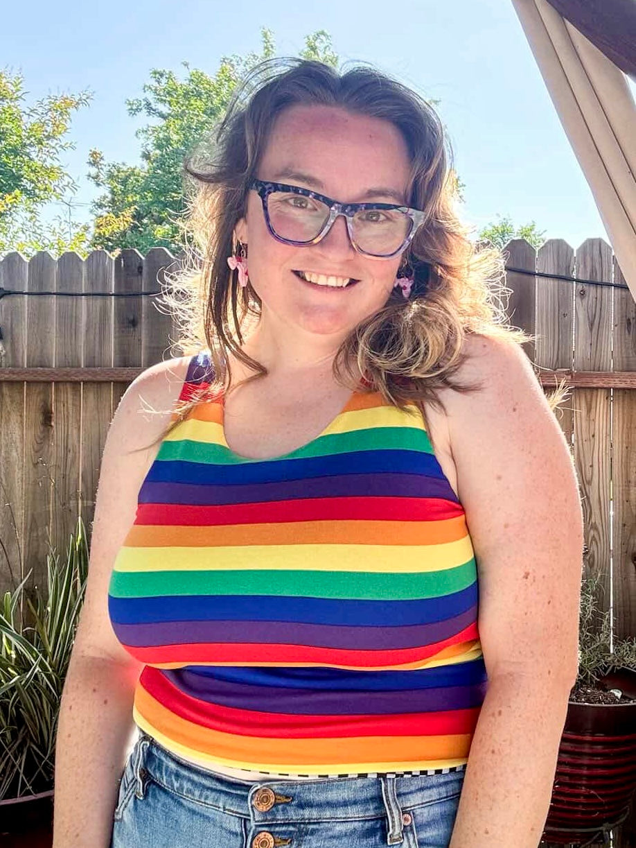 Plus Size Reversible Crop Top: Rainbow Pride / Black & White Checkered Flag