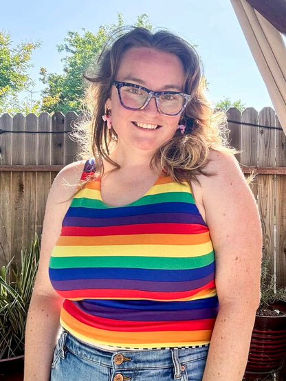 Plus Size Reversible Crop Top: Rainbow Pride / Black & White Checkered Flag