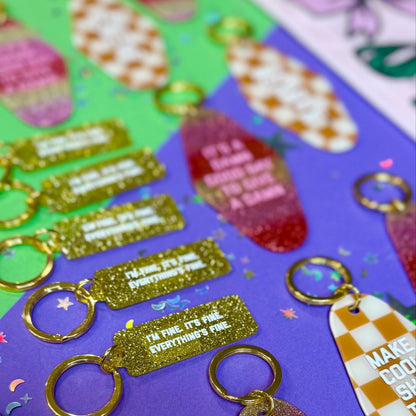 Make Cool Shit Take No Shit Checkerboard Keychain