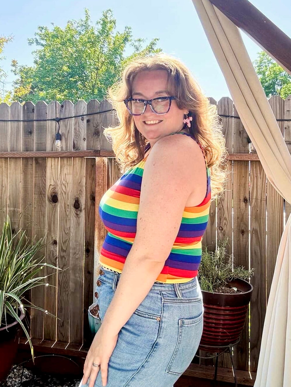 Plus Size Reversible Crop Top: Rainbow Pride / Black & White Checkered Flag