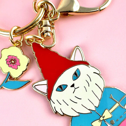 Cat Garden Gnome Keychain