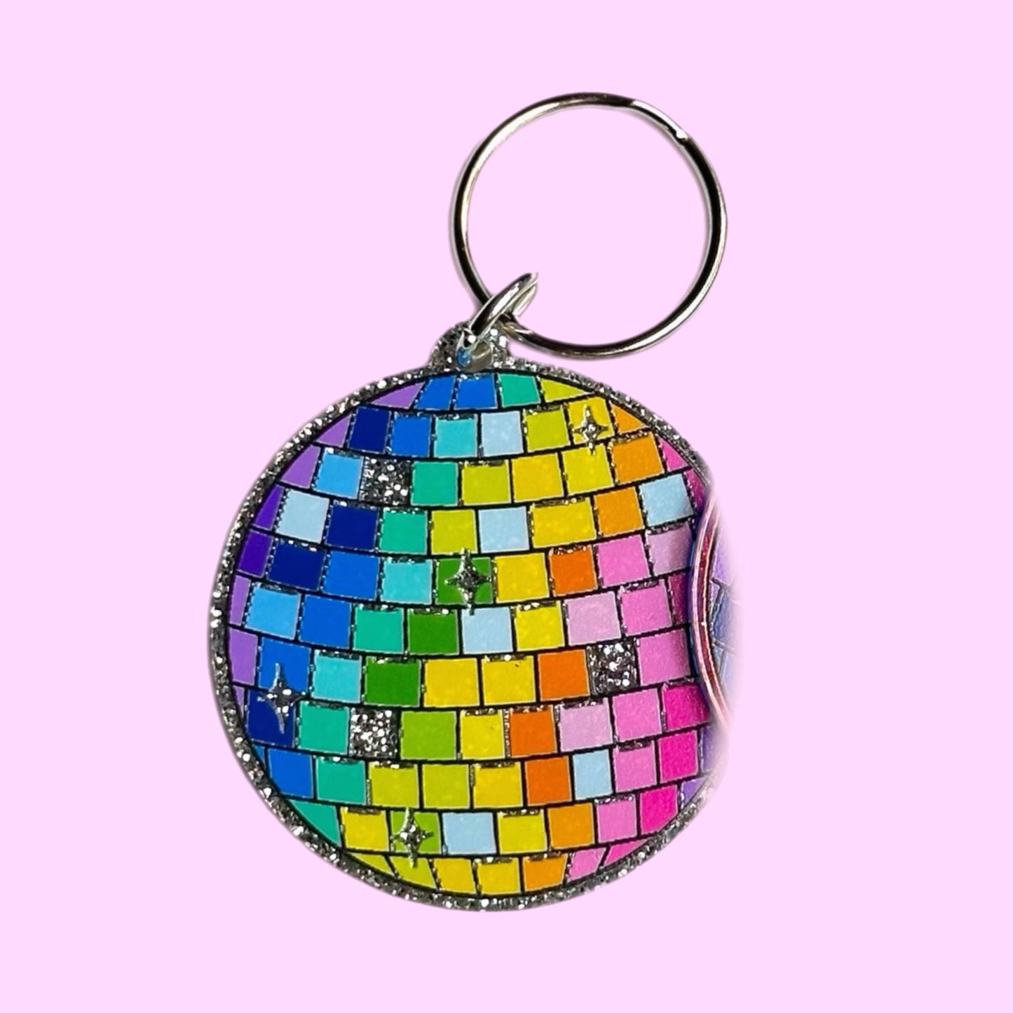 Rainbow Disco Ball Glitter Keychain