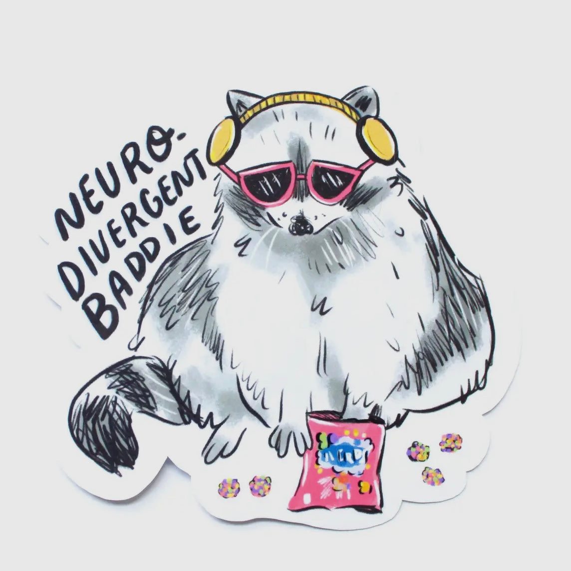 Neurodivergent Baddie Raccoon Sticker