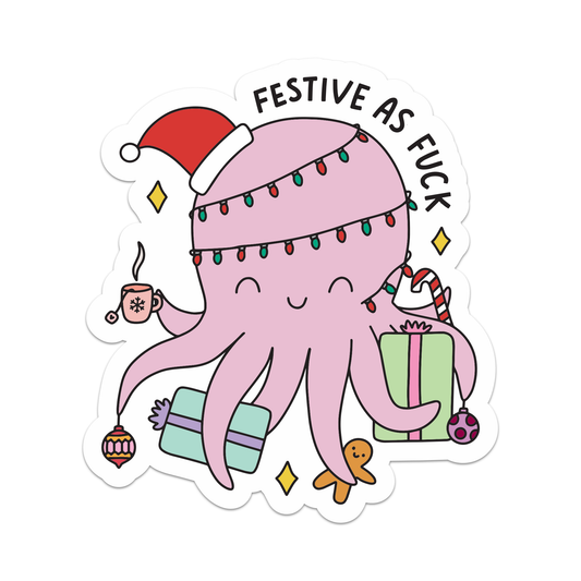 Festive as Fuck Christmas Octopus Sticker