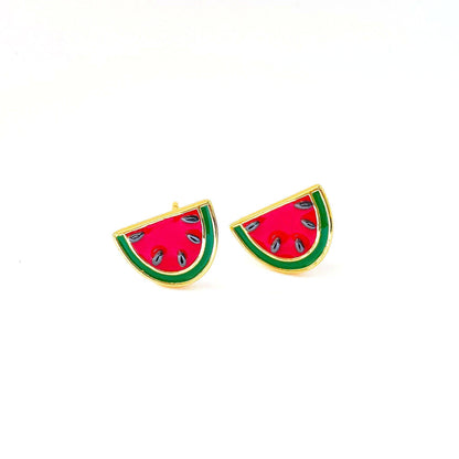 18k Gold Watermelon Enamel Earrings