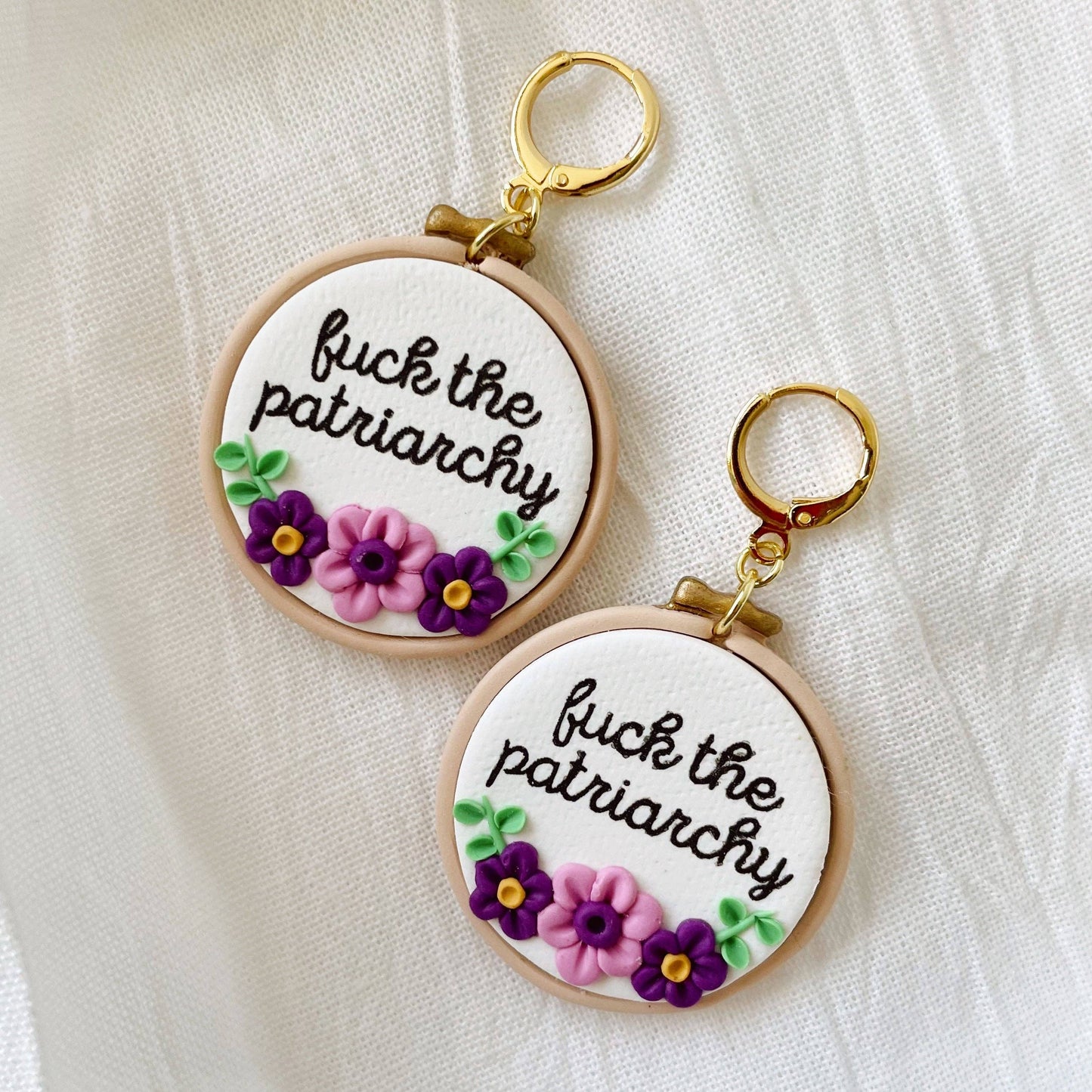 Fuck the Patriarchy Embroidery-Inspired Earrings