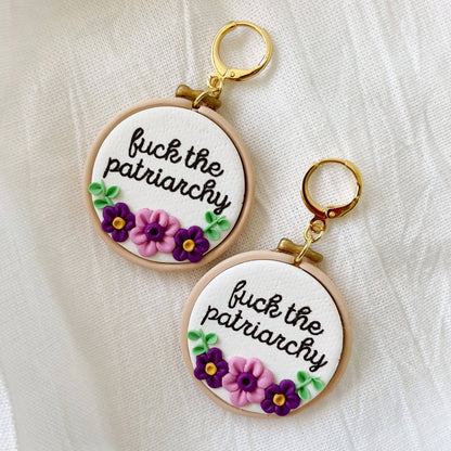 Fuck the Patriarchy Embroidery-Inspired Earrings